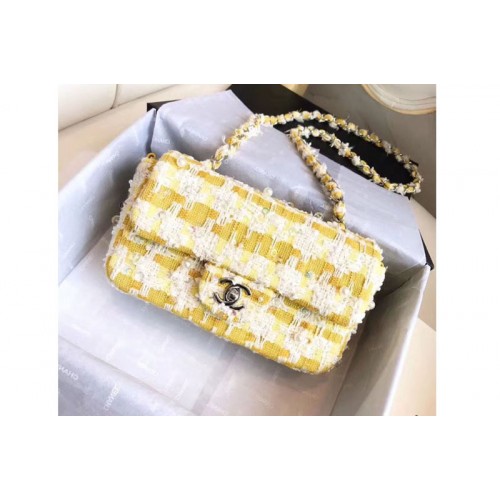 Chanel Classic Handbag Embroidered Tweed & Silver-Tone Metal A01116 Yellow