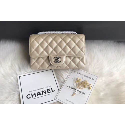 Chanel Original Caviar Leather Flap cross-body bags CF1116 Beige Silver Chain