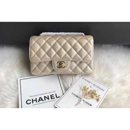 Chanel Original Caviar Leather Flap cross-body bags CF1116 Beige Gold Chain