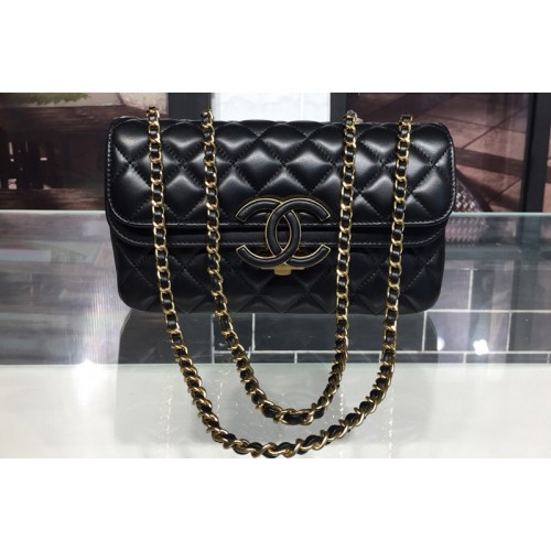 Chanel 2.15 Flap Bags with Gold Chain in Black/Black Calfskin Leather