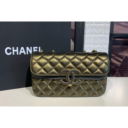 Chanel 2.15 Flap Bags with Gold Chain in Gold/Gray Calfskin Leather