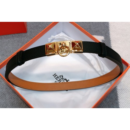 Womens Hermes Rivale 18 belts 18mm Gold Silver Buckle in Black Epsom Leather