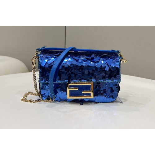 Fendi 8BS017 Mini Baguette bag in Blue sequined bag