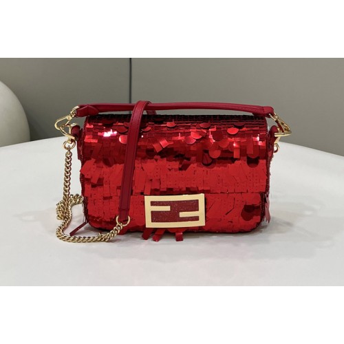 Fendi 8BS017 Mini Baguette bag in Red sequined bag