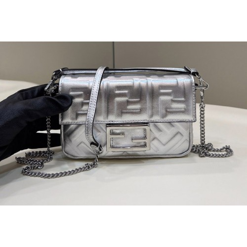Fendi 8BS017 Baguette Mini bag in Silver nappa leather bag