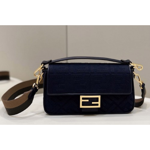 Fendi 8BR600 medium Baguette bag in Blue FF canvas bag