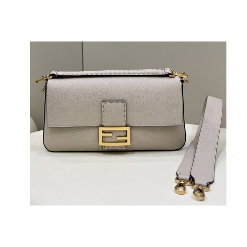 Fendi 8BR771 Baguette Large Bag in Gray full grain leather