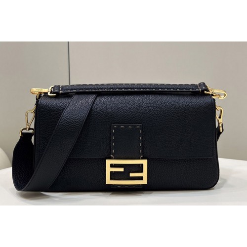 Fendi 8BR771 Baguette Large Bag in Black full grain leather