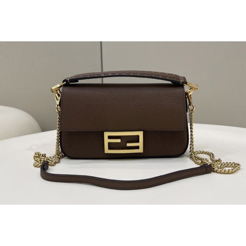 Fendi 8BS017 mini Baguette Bag in Brown full grain leather