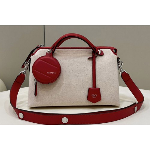 Fendi 8BL124 By The Way Boston bag in White fabric With Red