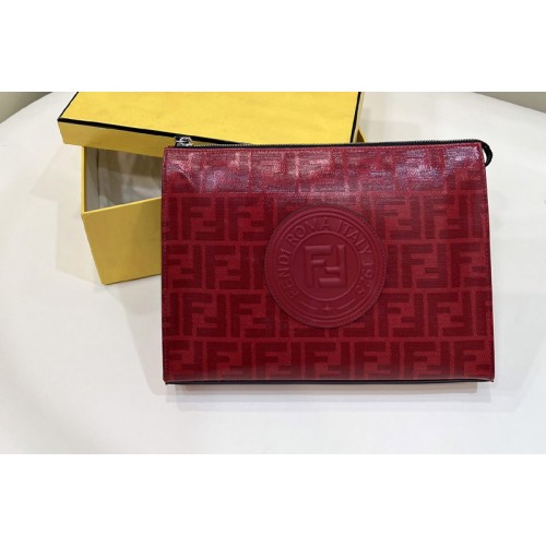 Fendi 7VA433 Flat Pouch Bag in Red Leather