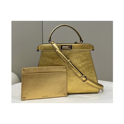 Fendi 8BN321 Peekaboo ISeeU Medium Bag in Gold leather