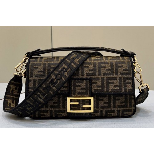Fendi 8BH600 medium Baguette bag in Brown fabric With Black