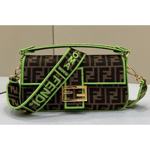 Fendi 8BH600 medium Baguette bag in Brown fabric With Green