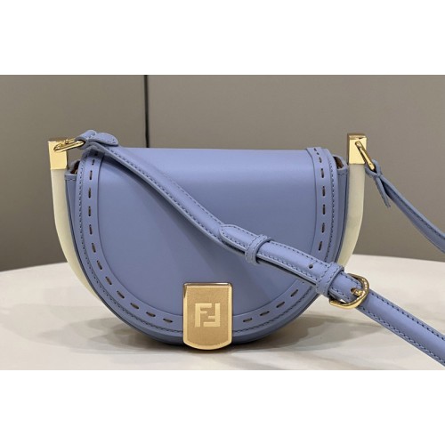 Fendi 8BT346 Moonlight Saddle Bag in Blue Leather