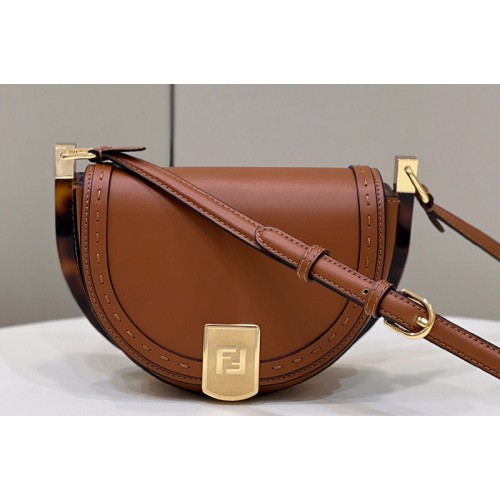 Fendi 8BT346 Moonlight Saddle Bag in Brown Leather