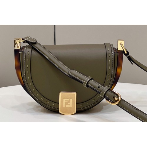 Fendi 8BT346 Moonlight Saddle Bag in Green Leather