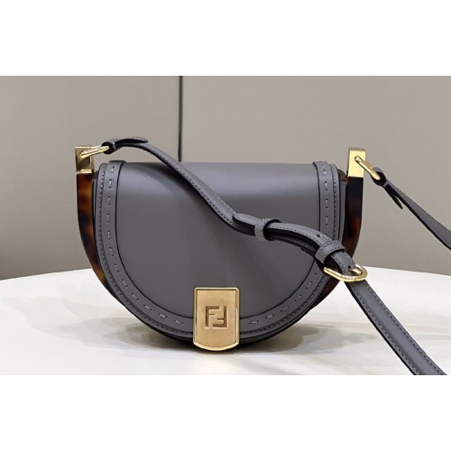Fendi 8BT346 Moonlight Saddle Bag in Gray Leather