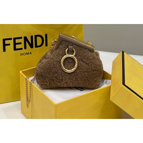 Fendi 7AS051 Nano Fendi First Charm Bag in Khaki sheepskin