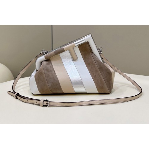 Fendi 8BP129 Fendi First Small bag in Leather bag with silver and light brown inlay