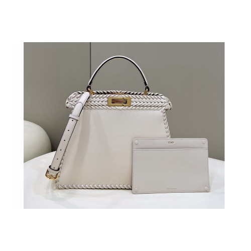 Fendi 8BN321 Peekaboo Iseeu Medium Bag in White Leather