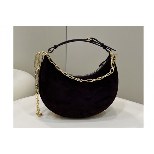 Fendi 8BR798 Fendigraphy Small hobo Bag in Dark Coffee sheepskin