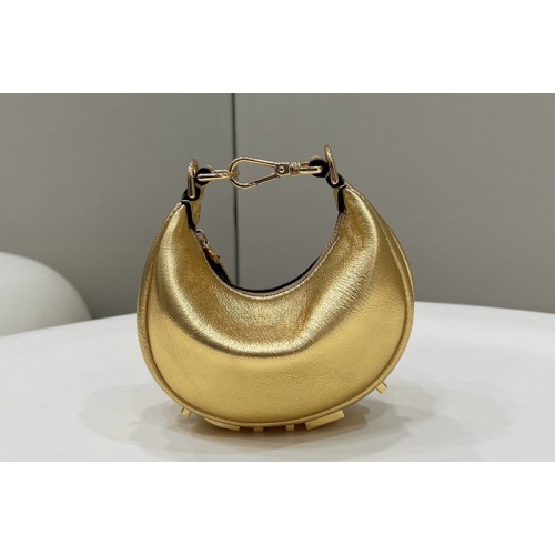 Fendi 7AS089 Nano Fendigraphy Mini hobo bag in Gold leather charm