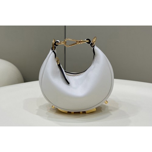 Fendi 7AS089 Nano Fendigraphy Mini hobo bag in White leather charm