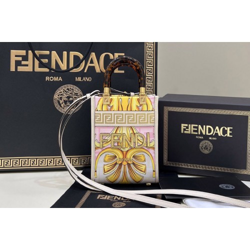 Fendi & 038  Versace 8BS051 Mini Sunshine Shopper Bag in Fendace Printed white leather
