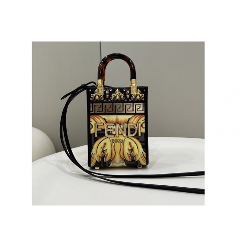 Fendi & 038  Versace 8BS051 Fendace Mini Sunshine Shopper Bag in Fendace Printed Black leather