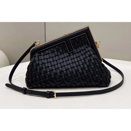 Fendi 8BP129 Fendi First Small Bag in Black braided leather