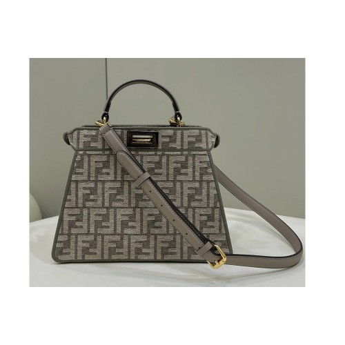 Fendi 8BN327 Peekaboo ISeeU Small Bag in Dark gray FF tapestry fabric