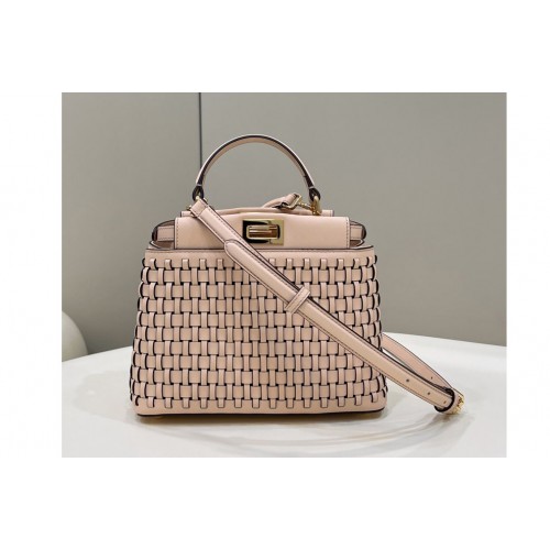 Fendi 8BN244 Peekaboo Mini Bag in Pale pink braided leather