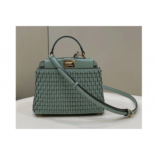Fendi 8BN244 Peekaboo Mini Bag in Green braided leather