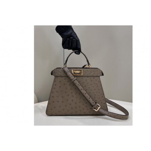 Fendi 8BN244 Peekaboo Iseeu Small Bag in Dark Gray ostrich leather