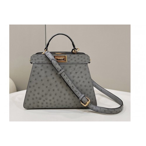 Fendi 8BN244 Peekaboo Iseeu Small Bag in Gray ostrich leather