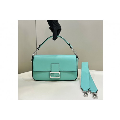 Fendi 8BR600 medium Baguette bag in Tiffany Blue Leather
