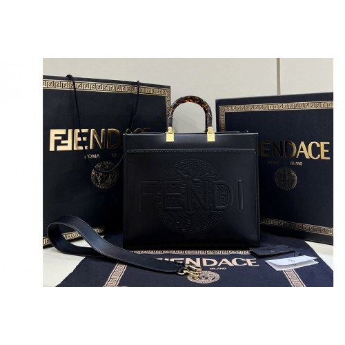 Fendi & 038  Versace 8BH372 Fendace Sunshine Large Shopper Bag in Fendace Printed Black leather