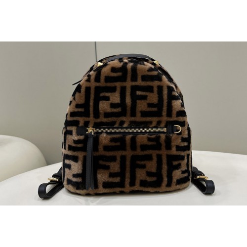 Fendi 8BZ038 Mini Backpack in brown sheepskin