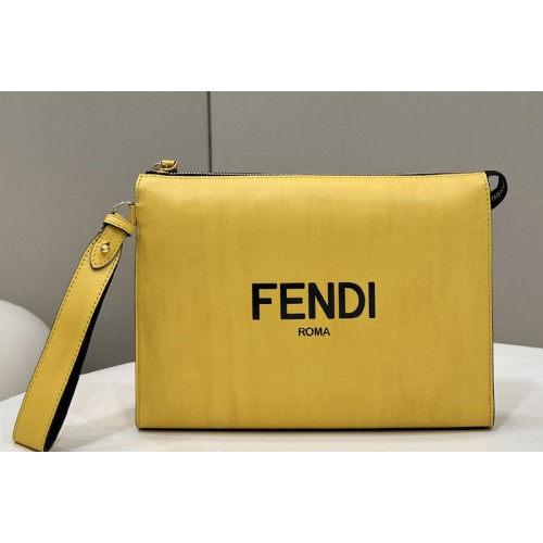Fendi 7VA491 Flat Pouch in Yellow leather