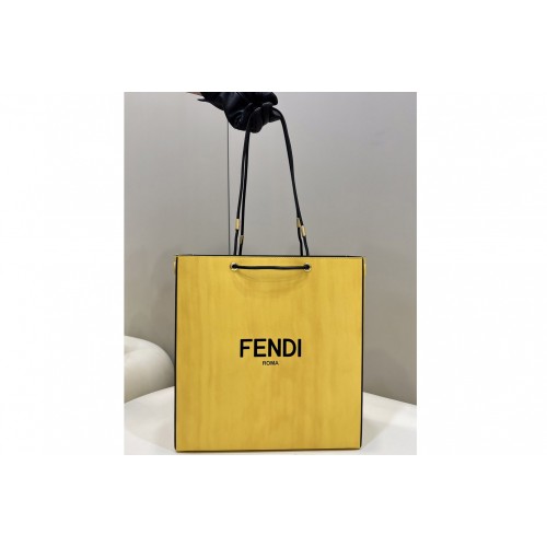 Fendi 8BH383 Shopping medium Tote Bag in Yellow Leather