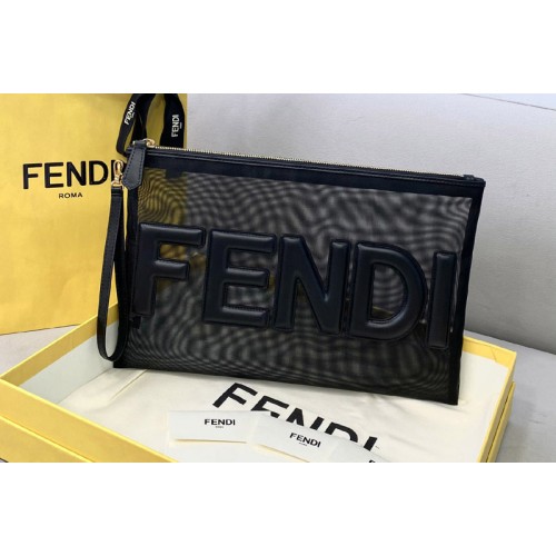 Fendi Large Clutch Bag in Black Mesh