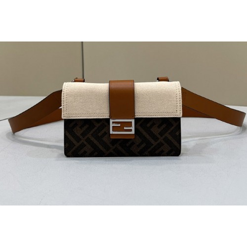 Fendi Baguette pouch bag in Brown fabric With White Canvas