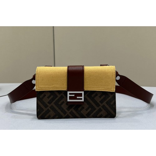 Fendi Baguette pouch bag in Brown fabric With Yellow Canvas
