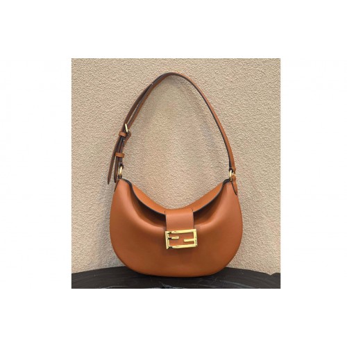 Fendi 8BR790 Croissant Small Bag in Tan Leather