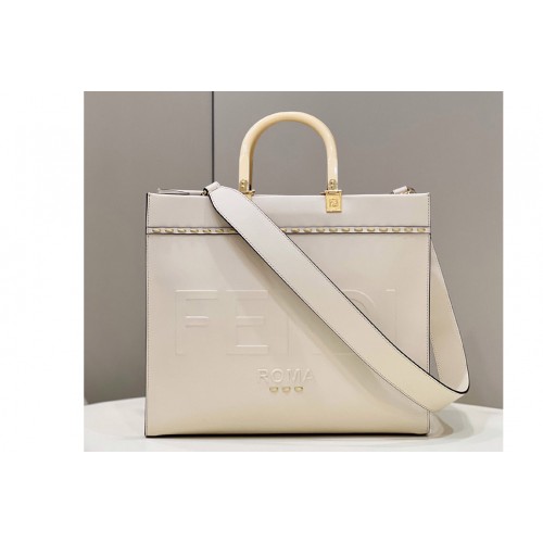 Fendi 8BH372 Large Fendi Sunshine shopper Tote Bag in White leather