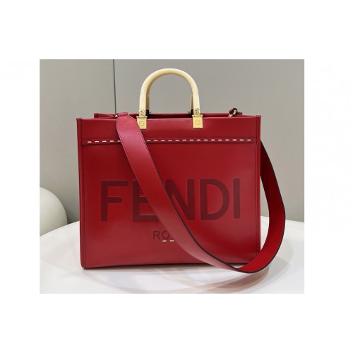 Fendi 8BH372 Large Fendi Sunshine shopper Tote Bag in Red leather