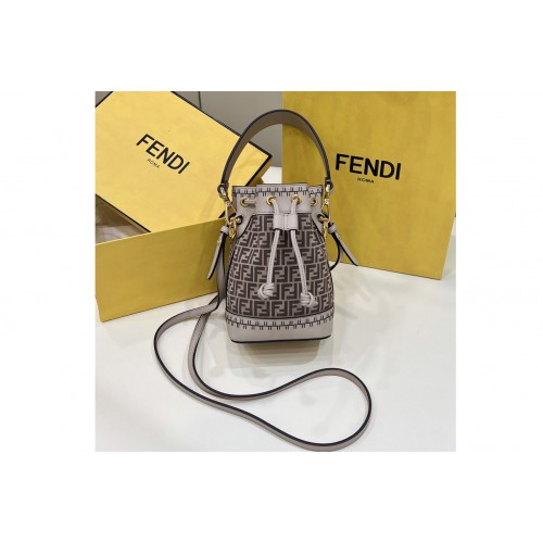 Fendi 8BS010 Mini Mon Tresor bucket bag in Gray leather with FF print