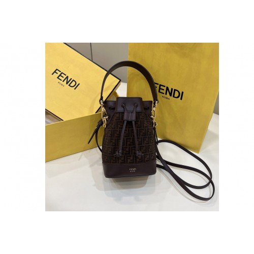 Fendi 8BS010 Mini Mon Tresor bucket bag in Brown leather with FF print