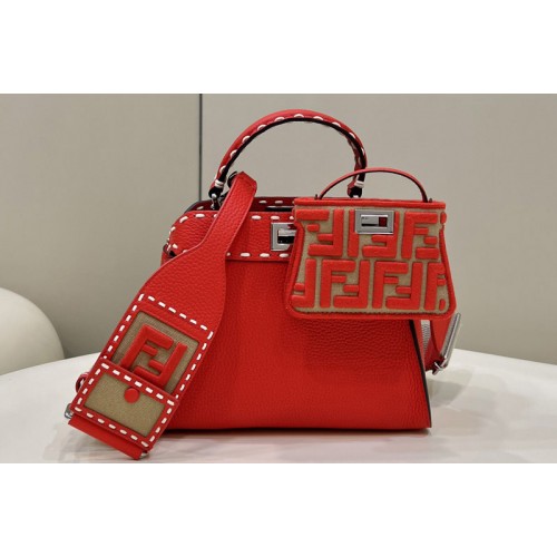 Fendi 8BN244 Peekaboo Mini Bag in Red leather